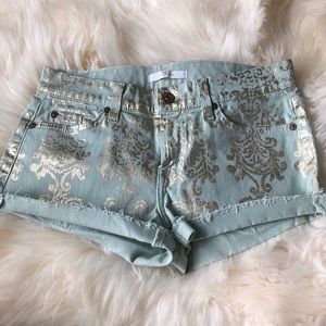 7 For All Mankind Aqua w/ Gold Design Denim Shorts